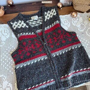 Vintage St John's Bay Speckled Nordic Fair Isle Zippered Sweater Vest - Medium